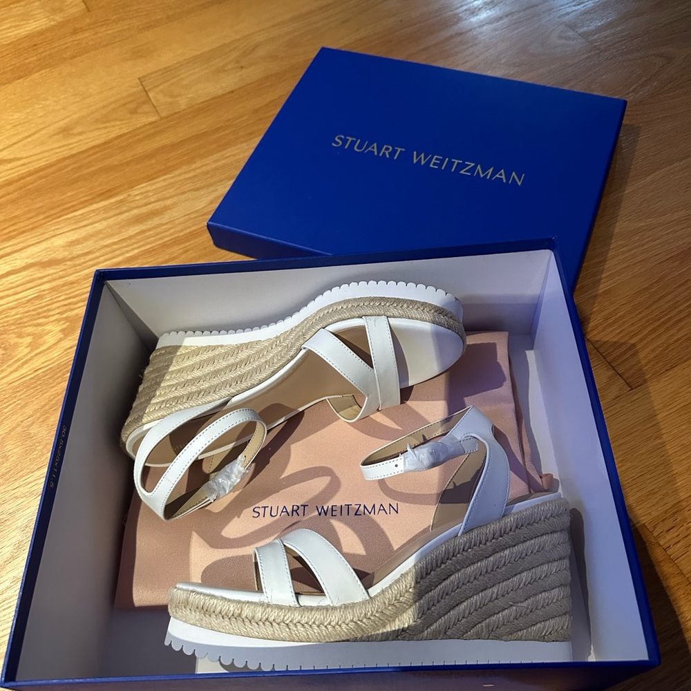Stuart Weitzman White Espadrille Wedge Sandals size 7 NEW - Picture 5 of 5